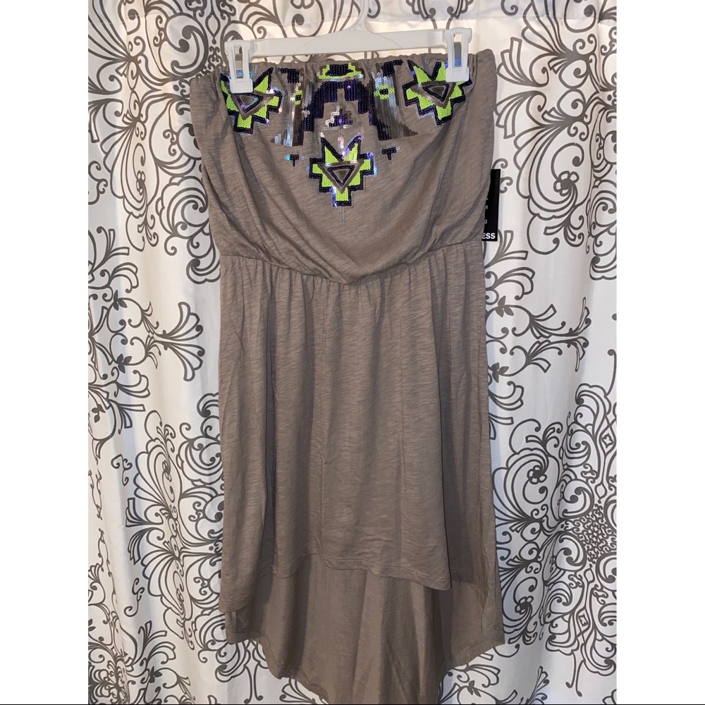 Express tribal print high low sequin dress